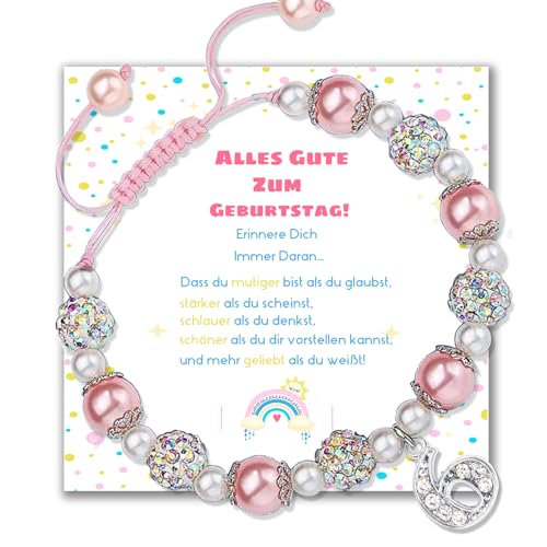ENSTAB Geburtstagsgeschenk Mädchen 6 Jahre Rosa Armband Geburtstagsgeschenk Armband Karte Geschenkbox für Mädchen (Rosa-6) von ENSTAB