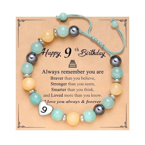 ENSTAB Geburtstagsgeschenk Naturstein-Armband Mädchen 9 Jahre Armband Geburtstagsgeschenk für Mädchen (Grün-9) von ENSTAB