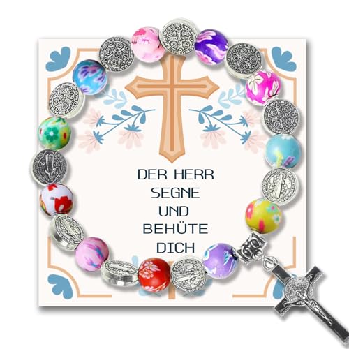 ENSTAB Kommunion Geschenke für Mädchen Armband mit Kreuz Kommunionkarten Geschenk Kommunion Mädchen(Bunt-Kommunion) von ENSTAB