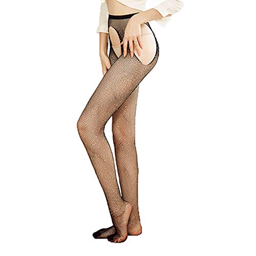 ENSTAB Netzstrumpfhose Schwarz Strass Sexy Strumpfhose Ouvert Nahtlose Strumpfhose Glitzer Tights von ENSTAB