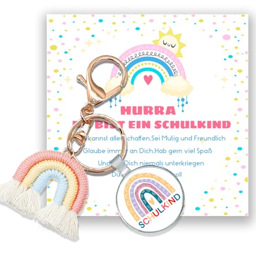 ENSTAB Schulkind Geschenk 2025 Schutzengel Schlüsselanhänger Glücksbringer Karte Geschenk zur Einschulung Einschulungsgeschenk Mädchen und Junge (Schulkind-Rosa) von ENSTAB
