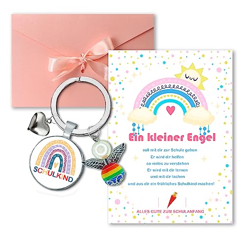 ENSTAB Schulkind Geschenk Schutzengel Schlüsselanhänger Glücksbringer Karte Geschenk zur Einschulung Einschulungsgeschenk Mädchen und Junge (Schulkind-Bunt) von ENSTAB