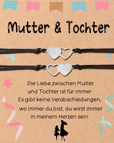 Tochter Geschenke von Mama Armbänder set mit Geschenkkarten Geschenk für Tochter Geburtstag Weihnachten Muttertag (2 Stk-Doppelte Herz) von ENSTAB