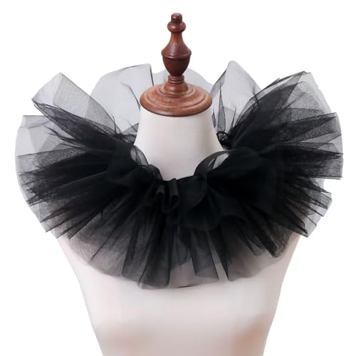 Halloween Kostüm Damen Herren Viktorianischen Neck Tüll Kragen Clown Gerüschte Halskette Kostüm Zubehör Halloween Karneval Kostüm Erwachsene (Schwarz) von ENSTAB
