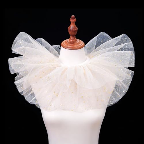 Halloween Kostüm Damen Herren Viktorianischen Neck Tüll Kragen Clown Gerüschte Halskette Kostüm Zubehör Halloween Karneval Kostüm Erwachsene (Weiß + Goldner Punkt) von ENSTAB