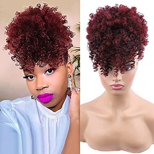 Pferdeschwanz-Extensions mit Pony, Pferdeschwanz-Haarverlängerung mit Pony, Pferdeschwanz-Extensions, kurzer lockiger Pferdeschwanz mit Pony, Clip für Frauen (TBug#) von ENTRANCED STYLES