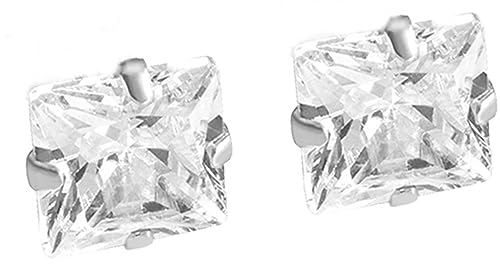 ENTREPLATA 925 Sterling Silber Zirkonia Ohrringe Brillant Geschnitzt Quadratische Form Weiß Kristall Zirkonia 8 x 8 mm. von ENTREPLATA