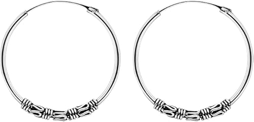 ENTREPLATA Creolen 925er-Silber Bali-Stil – Kreolen Unisex handgefertigt 40 mm – Ethnisches Design – Handgefertigt aus Sterlingsilber von ENTREPLATA
