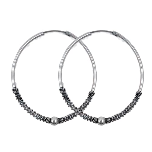 ENTREPLATA Creolen 925er Silber Bali-Stil oval – 1 Paar Kreolen Unisex Handgefertigt 40 mm – Ethnisches Design – Handgefertigt aus Sterlingsilber von ENTREPLATA