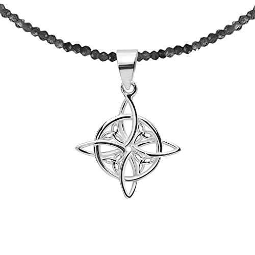 ENTREPLATA Halskette Naturstein mit Anhänger 925 Sterling Silber Frauen Keltische Weiße Magie Schutz Zaubersprüche Wicca Hexenknoten Amulett Onix Schwarz Tiefschwarz von ENTREPLATA