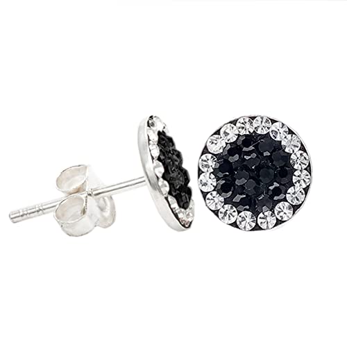 ENTREPLATA Ohrringe aus 925 Sterling Silber Mosaik Microseting für Damen Mädchen Jungen mit kleinen Zirkonia Weiß und Schwarz glänzend 8 mm. von ENTREPLATA