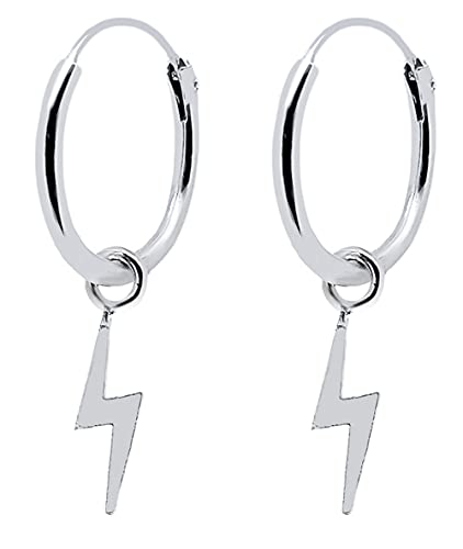 ENTREPLATA Blitz-Ohrringe aus 925er-Sterlingsilber Creolen mit Mini Blitz-Anhänger Original für Damen Mädchen Herren Jungen Unisex Creolen mit Charm Ohrringe und Anhänger in Form eines Mini-Blitzes von ENTREPLATA