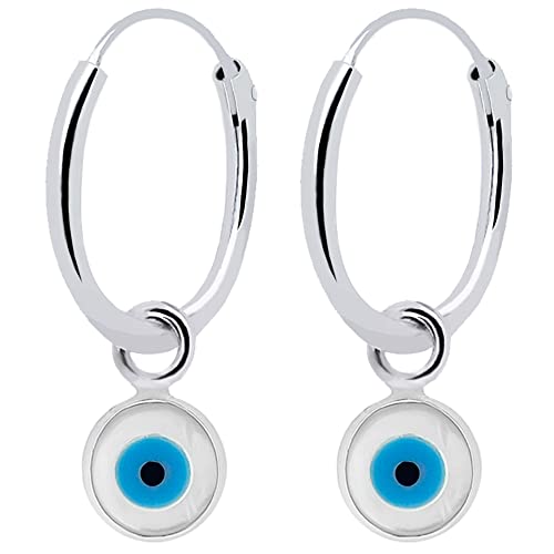 ENTREPLATA Ohrringe mit türkischem Auge, 925er-Sterlingsilber, Ohrringe mit Anhänger, originelle Creolen für Damen, Mädchen, Herren, Kinder, Unisex, Kreolen mit türkischem Auge, Ojo Turco, Silber, von ENTREPLATA