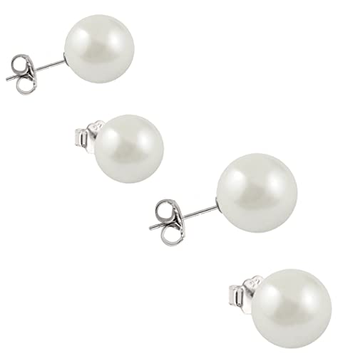 ENTREPLATA Set Perlenohrringe für Damen 925er Sterlingsilber Ohrringe für Damen mit Zwei Perlen 8 mm hellcremefarben und Zwei Perlen 10 mm. cremefarben von ENTREPLATA