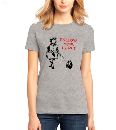 Banksy T-Shirt mit Aufschrift "Folow Your Heat Girl", Street Art, klassische Passform, für Damen, grau, S Banksy T-Shirt mit Aufschrift "Folow Your Heat Girl", Street Art, klassische Passform, für Damen, grau, S von ENTROPIJA