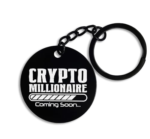 ENTROPIJA Crypto Millionaire Coming Soon Funny Bitcoin Runder Schlüsselanhänger & Schlüsselbund Pin Anhänger Schwarz Stah von ENTROPIJA