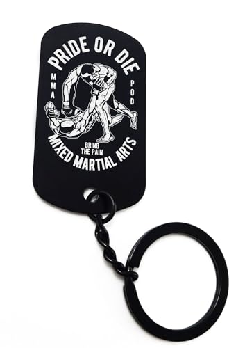 ENTROPIJA MMA Mixed Martial Arts Schlüsselanhänger mit Lasergravur, klassischer schwarzer Stahlanhänger, Schwarz , One size von ENTROPIJA