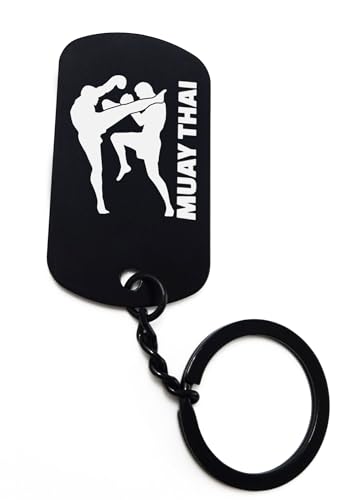 ENTROPIJA Muay Thai Kampfkunst Kampf Lasergravur Schlüsselanhänger Kunst Klassisch Schwarz Schlüsselanhänger Stahl Tag, Schwarz , One size von ENTROPIJA