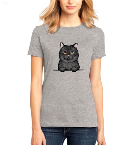 ENTROPIJA T-Shirt mit schottischer gerader Katze, schwarz, klassische Passform, Kunst-Tops für Damen, grau, 56 von ENTROPIJA