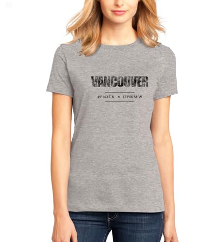 ENTROPIJA Vancouver Canada Travel Coordinates T-Shirt Classic Fit Damen Tops Tees Bluse, grau, XXL von ENTROPIJA