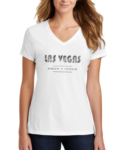 Las Vegas Nevada USA Travel Coordinates Damen T-Shirt mit klassischer Passform und V-Ausschnitt Oberteil von ENTROPIJA