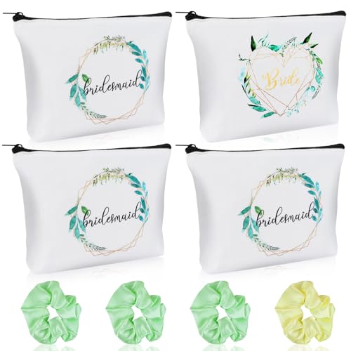 Bride Geschenke Bride Makeup Tasche 4er 22 x 15 cm Set Team Braut Personalisierte Kosmetiktasche mit 4 Haargummis Scrunchies für Frauen Brautjungfern Hochzeit Hochzeitstag Brautparty (Farbe: A) von ENUTROF