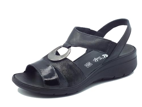 ENVAL SOFT 5778600 Nappa Schwarz Komfort-Sandalen für Damen aus Leder mit Gummibändern, Schwarz , 35 EU von ENVAL SOFT