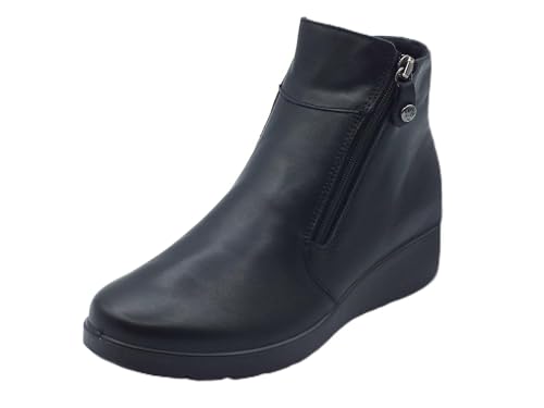 ENVAL SOFT 8761400 Nappaleder Soft Schwarz Damen Stiefeletten aus Leder mit niedrigem Keilabsatz, Schwarz , 41 EU von ENVAL SOFT