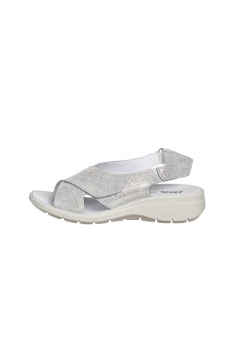 ENVAL SOFT Sandalen 5778722. Verschluss mit doppeltem Riemen. Fußbett aus Leder und Unterseite aus Gummi. Absatzhöhe 4,5 cm, silber / schwarz, 38 EU von ENVAL SOFT