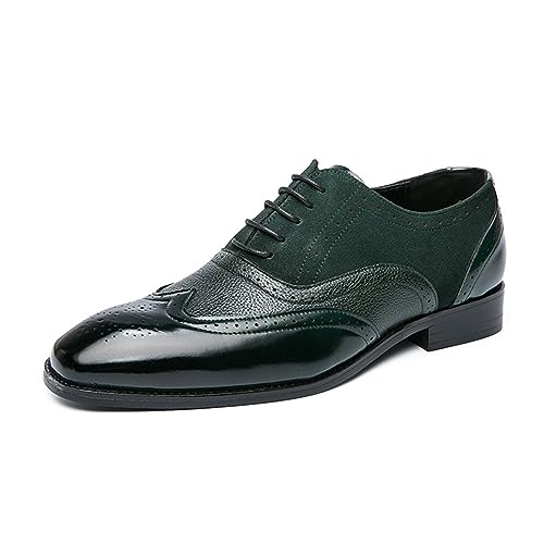 ENWIND Brogue Wingtip Schnürschuhe Herren Derby Oxford Schuhe Vintage Spitze Zehen Business Hochzeit Schuhe,Grün,48 EU von ENWIND