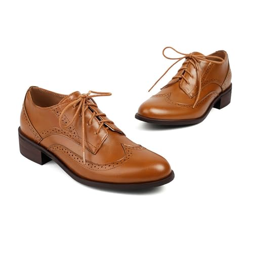 ENWIND Damen Klassische Derby Schnürhalbschuhe Oxford Flach Brogues Anzugschuhe Flache Businessschuhe,Gelb,44 EU von ENWIND