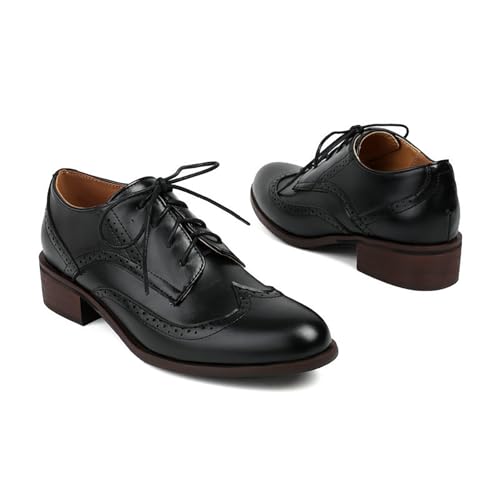 ENWIND Damen Klassische Derby Schnürhalbschuhe Oxford Flach Brogues Anzugschuhe Flache Businessschuhe,Schwarz,43 EU von ENWIND