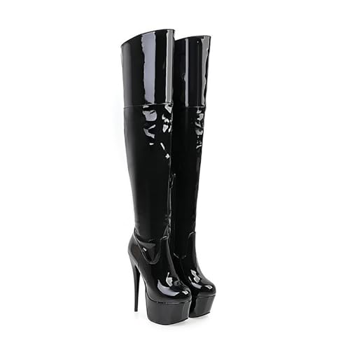 ENWIND Damen Langschaft Stiefel Mode High Heel Overknee Stiefel Plateau Stiefel Elegante Kleid Stiefel,Schwarz,46 EU von ENWIND