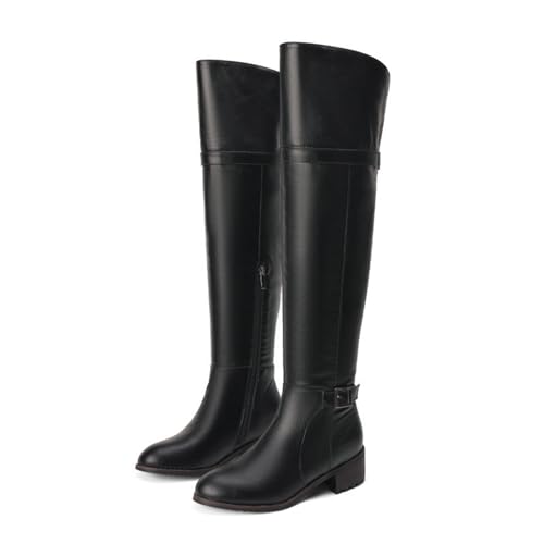 ENWIND Damen Overknees Ritter Stiefel Flach Langschaftstiefel Warme Winter Seitlichem Reißverschluss Oberschenkel Hohe Stiefel,Schwarz,46 EU von ENWIND