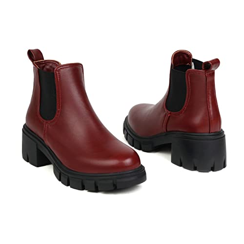 ENWIND Damen Plattform Chelsea Stiefel mit elastischen Slip auf Runde Zehe Mid Block Heel Leder Ankle Booties,Rot,43 EU von ENWIND