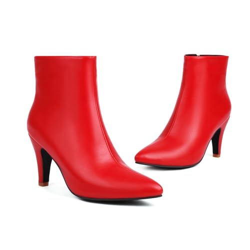 ENWIND Damen Reißverschluss Stiefeletten Mit Spitzem Zehen Stiletto-Absatz Kurz Stiefel,Rot,38 EU, 65696187-RED-5UK von ENWIND