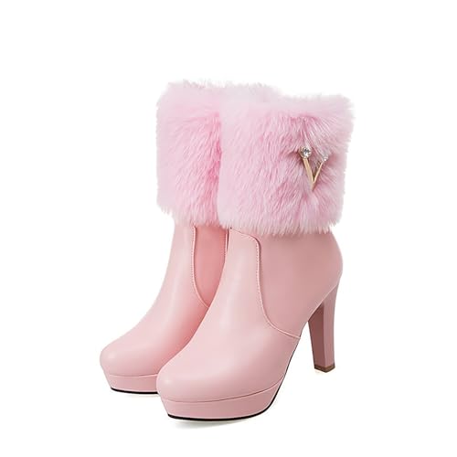 ENWIND Damen Stiefeletten Absatz Elegant Glitzer Strass Kurze Stiefel Herbst Winter High Heels,Rosa,41 EU von ENWIND