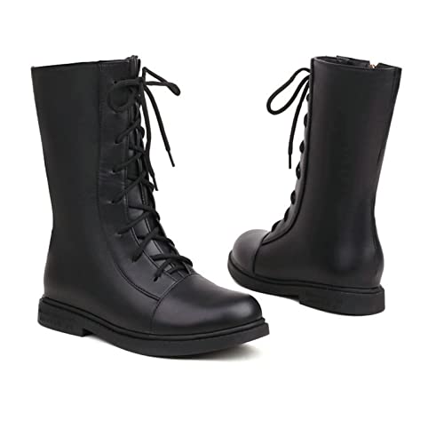 ENWIND Frauen Runde Zehe Punk Rock Stiefel Militär Kampf Hohe Rohr Leder Schnürstiefel,Schwarz,38 EU von ENWIND