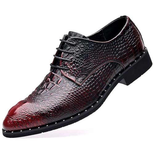 ENWIND Herren Alligator Krokodildruck Oxfords Mode Schnürschuhe,Rot,42 EU von ENWIND
