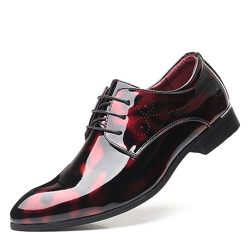 ENWIND Herren Business Schuhe Männlichen Spitzschuhe Oxford Hochzeitschuhe Schnür Lackschuhe Derbyschuhe,Rot,38 EU von ENWIND