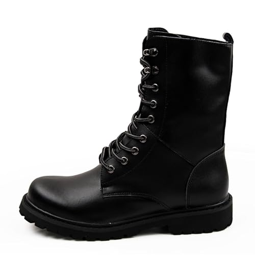 ENWIND Herren Leder Mittelkalb Stiefel Schnür Kampfstiefel Wandern Stiefel,Schwarz,46 EU von ENWIND