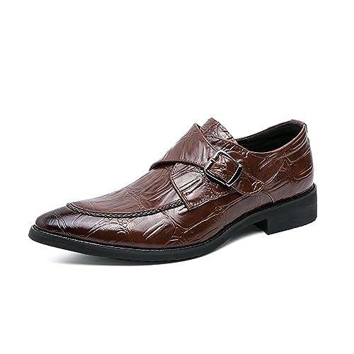 ENWIND Herren Monk Schuhe mit Schnalle Leder Derby Schuhe Hochzeit Business Schuhe Angezogen,Braun,38 EU von ENWIND