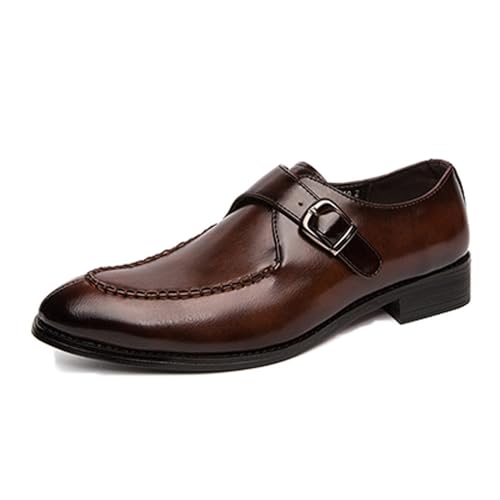 ENWIND Männer Einfache Schnalle Mönch Schuhe Offizielle Microfaser Leder Mokassins Flache Hochzeit Oxfords,Braun,41 EU von ENWIND