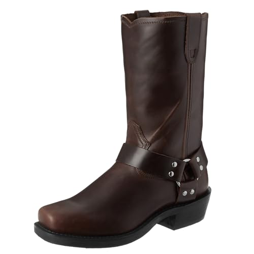 ENWIND Männer Nieten Ritter Stiefel Quadrat Kopf Knöchel Hohe Motorrad Stiefel Cowboy Lange Stiefel Leder Arbeitsstiefel,Braun,39 EU von ENWIND