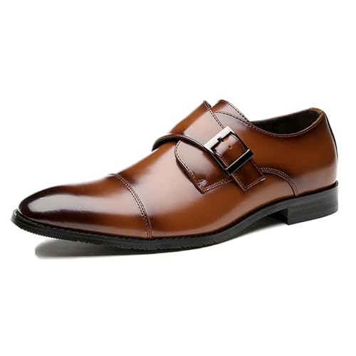 ENWIND Männer Pu Leder Einzel Wölbungs-Bügel Monk Schuhe Beleg Auf Smart Work Kleid Loafer,Braun,39 EU von ENWIND