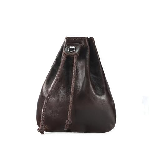 Echtes Leder Herren Münzgeldbörse Wechselgeldbeutel Kartenhalter for Männer Casual Mini Aufbewahrungstasche Unisex Retro Kordelzug Geldbörsen Damen & Herren(Coffee) von ENWWCH