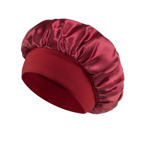 Seidenhaube Weiche Seide Satin Gefüttert Motorhaube Satin Haar Motorhaube Haushalt Schlaf Dusche Kappe Haar Wrap Abdeckung for Langes Haar Salon werkzeug Für Die Haarpflege(Wine Red) von ENWWCH
