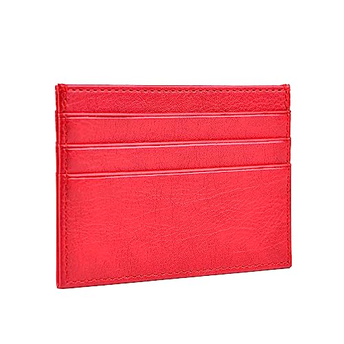 ENXOU Leder Kartenetui Kreditkartenetui, Leder Geldbörse, Mini Wallet Kleines Schlankes Portemonnaie 7 Fächer Minimalistisch für Damen Herren Rot von ENXOU