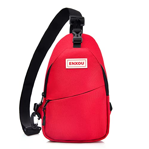 ENXOU Sling Umhängetasche Wasserdichte Brusttasche Gym Rucksack Crossbody Bag Großes Fassungsvermögen für Outdoor, Sport, Wandern, Reisen für Herren & Damen Jungen Mädchen Teenager Rot von ENXOU