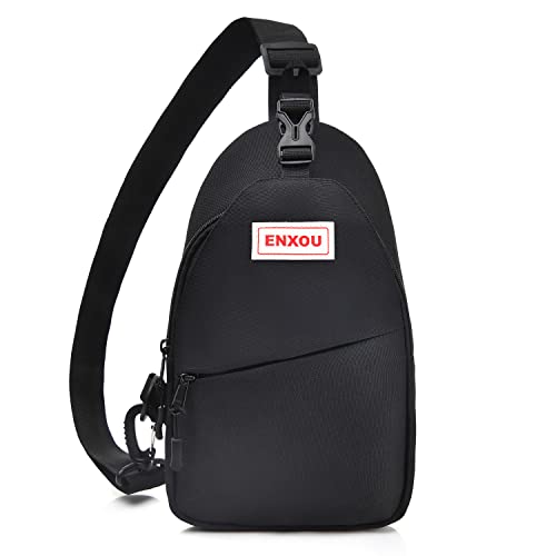 ENXOU Sling Umhängetasche Wasserdichte Brusttasche Gym Rucksack Crossbody Bag für Outdoor, Sport, Wandern, Reisen für Herren & Damen Jungen Mädchen Teenager Schwarz von ENXOU